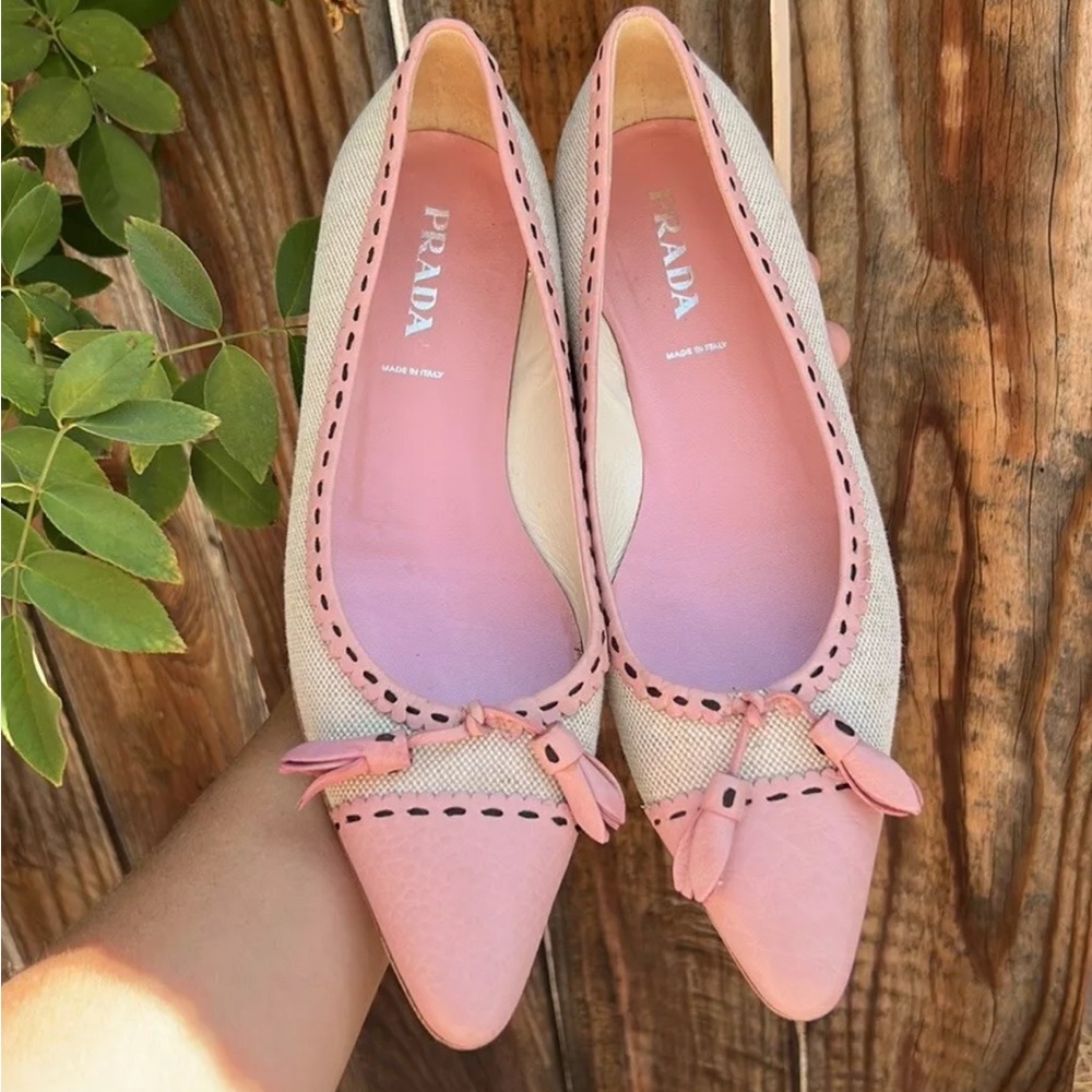 Prada Vintage Pink Flats Pointed Toe Size 7 (37.5)